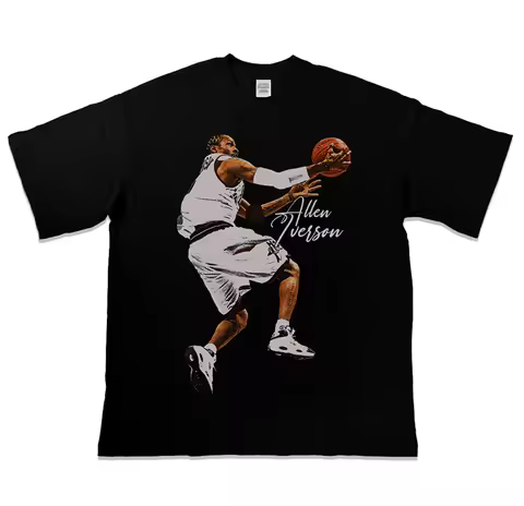Summer Basketball Star Allen Iverson American Short Sleeves T-shirt Round Neck Loose Cotton Basketba
