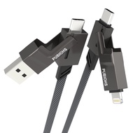 4 in 1 USB C Cable Lightning Cable Convertible Metal 6.5FT, [SHEZI Series] Flat Nylon Braided Multi 