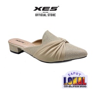 XES Ladies Plus Size Collection XLC8148-2 Chunky Heels Close-Toe Mules ( Black / Light Gold )