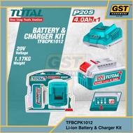 Total TFBCPK1012 Li-ion Battery & Charger Kit (4.0Ah + Fast Charger) For P20S 20V Tools