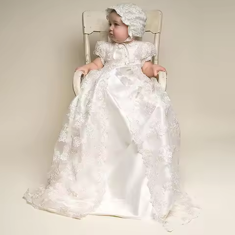 Boutique New Born Infants Soft Lace Baptism 3 Piece Sets Baby Girl Birthday Party Dresses White Firs