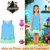 Cartoon Trolls Poppy halloween costume for kids girl princess Dress Wig Bag Cosplay Birthday Suit