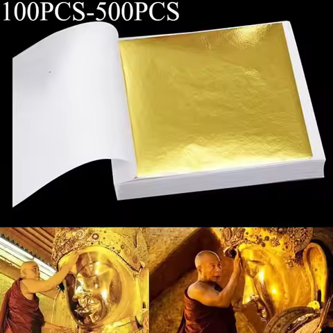 9x9cm 100/500 Sheets Practical K Pure Shiny Gold Leaf for Gilding Funiture Lines Wall Crafts Handicr