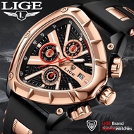 【In stock】LIGE Watch Men Waterproof Sports Silicone Strap Chronograph  Luminous Quartz Wristwatch +BOX AP2H
