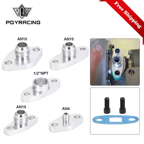 AN4/10 1/2"NPT Turbo Oil Feed Inlet / Drain Outlet Flange Adapter Kit w/Gasket For T3 T4 T25 T28 T30