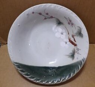 台灣早期手繪碗盤 碗公 白梅小碗 湯碗公-直徑16公分