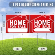 Home For Sale Sign (3 Pack), 17" X 13" Double-Sided Yard Signs with Metal Stakes，For Sale Signs for 