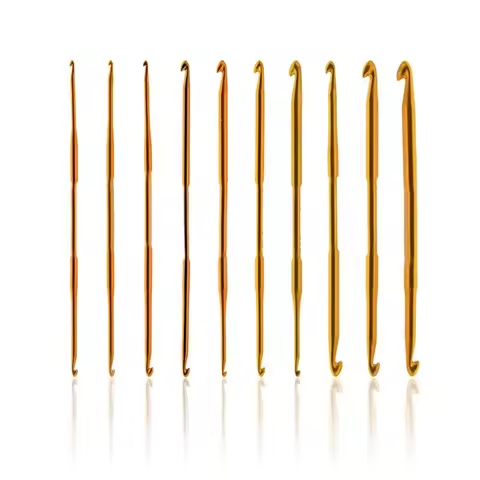 10Pcs/set Double End Crochet Hook Set Golden Aluminum Crochet Needles Knitting Crochet Markers Ring 