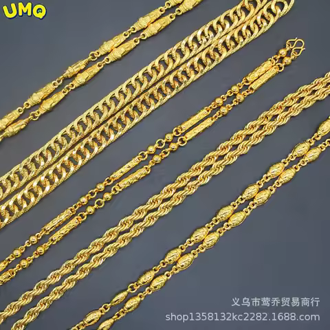 24K Plated 100% Real Gold 24k 999 male domineering Necklace 999 chain fashion small twist w buckle 9
