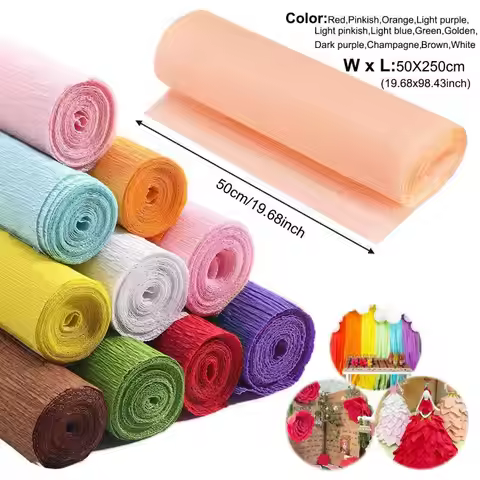 50x250cm Colored Crepe Paper Roll Origami Crinkled Crepe Paper Craft DIY Flowers Decoration Gift Wra