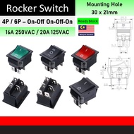 [16A AC DC] 4 Pin / 6 Pin DPST DPDT KCD4 Rocker Switch, Suis Rocker, AC ON OFF Switch, DC ON OFF Swi