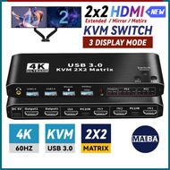 【New upgrade】4K 60Hz Dual Monitor HDMI KVM Switch 2 in 2 out HDMI KVM Matrix Switcher 2x2 Mixed Exte
