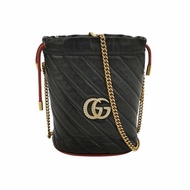 Gucci GG Marmont迷你牛皮撞色滾邊雙G標誌水桶包斜挎包