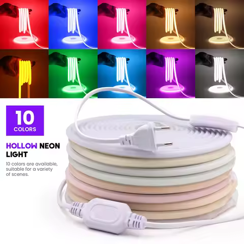 AC 220V Switch COB LED Neon Strip Light 288LED EU Power Plug Kit White Pink Red 10 Color Waterproof 
