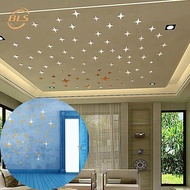 50 Pcs/ Set 3D Acrylic Star Shape Mirror Surface Wall Sticker/ DIY Ceiling Self Adhesive Four-pointed Star Decal/ Home Background Decorative Wallpaper