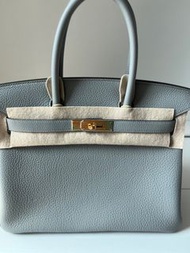 Hermes Birkin 30 gold hardware togo gris mouette retourne  內縫灰