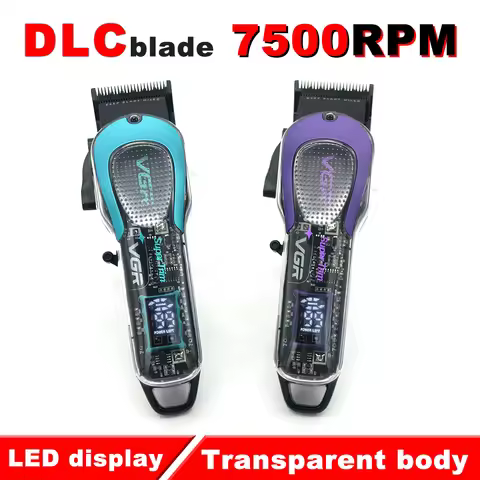 VGR V692 Men's Hair Clipper DLC Fade Blade LED Display Cordless USB Interface Transparent Body Profe