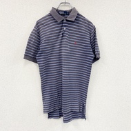 Ralph Lauren Polo 短袖 polo 衫，條紋，海軍藍，S 碼，古著。