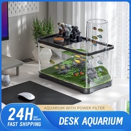 Aquarium Fish Tank Starter Kit, Desk Aquarium Set,Complete Desktop AS Plastic Aquarium with LED Ligh