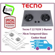 Tecno T 22TGSV 2-Burner 70cm Tempered Glass Cooker Hob
