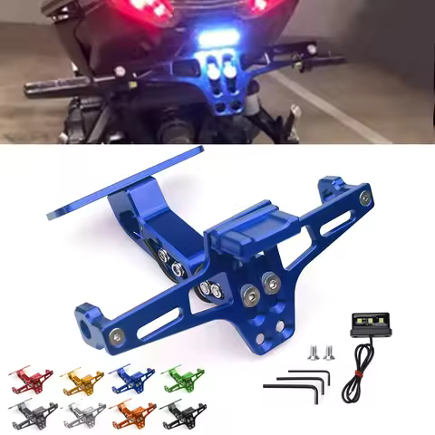 For Kawasaki Z750 Z800 Z900 Z1000 NINJA400 Motorcycle Universal License Plate Holder Bracket LED Adj
