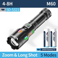 SD5321ฉลามยิ้มไฟฉาย LED M60สว่างมาก7000LM 5โหมด26800ไฟฉายชาร์จไฟได้ Type-C พร้อมแคมป์กลางแจ้งกันน้ำส