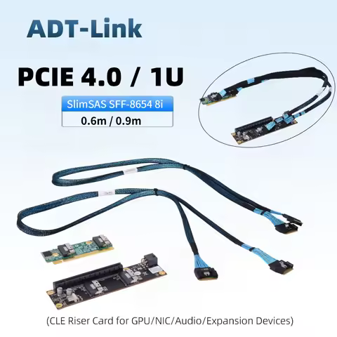 ADT PCIe 4.0 X16 SFF 8654 Adapter Card 1U Adapter Baseplate SlimSAS SFF-8654 8i Cable Riser for EGPU