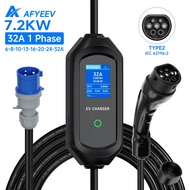 AFYEEV 7kW EV Charger Type 2 to CEE Plug, 6-32A Adjustable Current / 1 Phase / IP66 Waterproof, Elec