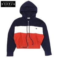 二手 Celine Tomphée 刺繡絨面拉鍊連帽衫，顏色，海軍藍和象牙RED(2A52V327Q)。