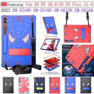 For Samsung Tab S9 FE 5G SM-X510N X516B 10.9 inch Tab S9 FE Plus S9 FE+ 12.4inch X610N X616B PC+Silicone Case Shockproof Kids Safe Hybrid Spiderman pattern Tablet Cover with Straps