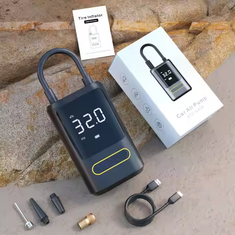 Dual Power Rechargeable Tire Inflator 7.4V Lithium Battery Portable Digital Air Pump With Power Bank