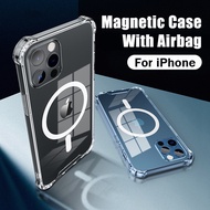 CrashStar Magsafe Transparent Phone Case For iPhone 15 14 Pro Max Plus 13 Pro Max 12 Pro Max 11 Pro Max Wireless Charging Clear Shockproof Phone Casing Hard Phone Cover Hot Sale