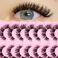 7 Pairs Cartoon Style, Natural Faux Mink, Transparent Band, Y2K Style, 3D Long Cat Eye, Natural Thic