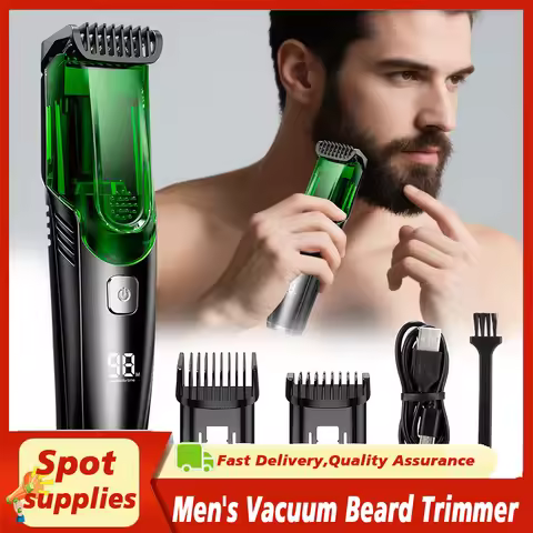 Cordless Men's Vacuum Beard Trimmer IPX6 Waterproof Electric Beard Trimmer Rechargeable Waterproof D
