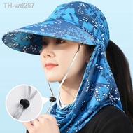 Removable Mask Sun Cap UV Protection Neck Cover Hat Women Breathable Ponytail Hats Summer Wide Brim Visors Caps Cycling Hiking