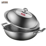 Wok Germany Honeycomb 304 Stainless Steel Nonstick Wok Household Non-stick Double Ear Frying Pan Induction Cooker Gas Stove General 36/38/40cm