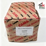 (BOX 800 SET) YELLOW HEX BOLT NUT M6 X 15 M6X15 KEY 10 MM