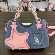 Sisjuly Y2K shoulder bag new y2k retro denim shoulder bag women's handbag