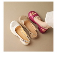 【In stock】Super beautiful ~ Korean style simple round head thick bottom open toe sandals women's 2023 summer casual versatile thick heel casual shoes women's shoes TUD0 PNA4