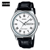 Velashop นาฬิกาข้อมือผู้ชาย  Casio Standard สีดำ/หน้าดำ สายหนัง รุ่น MTP-V006L-1BUDF MTP-V006L-1B MT