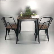 Iron Elm Wood Round Table Industrial Style Square Dining Table Simple Elm Wood Milk Tea Table Workbe