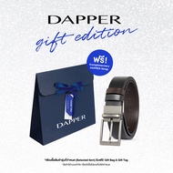 DAPPER เข็มขัดหนังแท้ Classic Reversible Pin Buckle Belt ใส่ได้ 2 ด้าน สีดำ/น้ำตาล + DAPPER Gift Bag