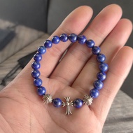 C *.H Original Label 1: 1 8MM Natural Raw Ore Lapis Lazuli Silver Bead Bracelet European American Di