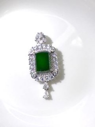 純天然A貨翡翠滿綠無事牌吊墜（緬銀鑲嵌）