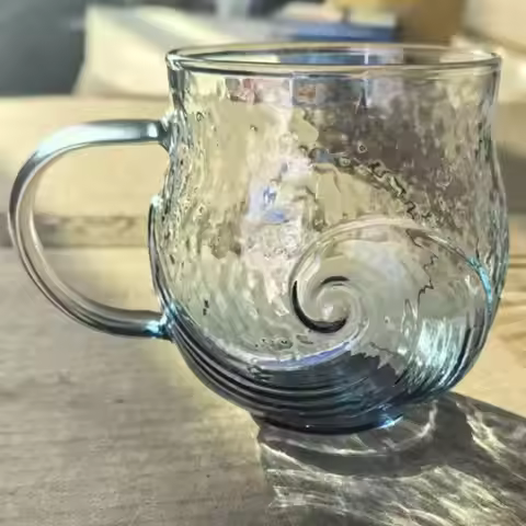 Sea Glass Wave Mug Glassware Textured Sea Theme Drinking Cup
