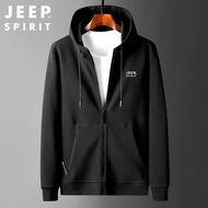 JEEP SPIRIT เสื้อกันหนาวผู้ชายขนาดใหญ่ Hooded Cardigan เสื้อกันหนาวกีฬากลางแจ้งเสื้อกันหนาว Breathab