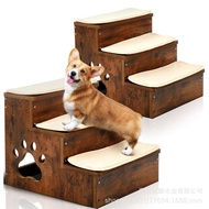 W-8&amp; Wooden Dog Stairs Steps Medium-Sized Dog Small Dog Stairs with Storage Space Pet Bunk Bed3Floor Pet Steps 3I84