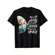 Blessed by God Loved by Jesus Floral Butterfly Christian T-Shirt, Cotton T-shirts for Men Women, gif