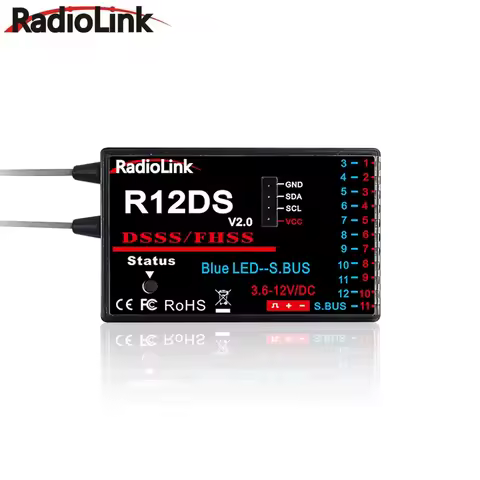 Radiolink R12DS 2.4GHz 12 Channels Receiver Support SBUS/ PWM DSSS& FHSS for AT9/ AT9S/ AT9S Pro/ AT