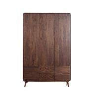 W-8&amp; Nordic Solid Wood Wardrobe Japanese Style Black Walnut Open Door Storage Storage Wardrobe Modern Simple and Light L